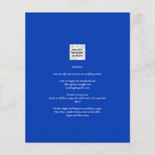 Papier Budget Royal Blue Monochrome Mariage INVITE (Dos)