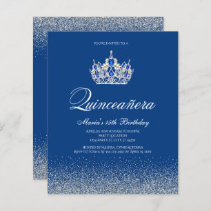 Papier Budget Royal Blue Quinceanera Invitations
