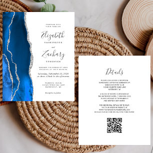 Papier Budget Royal Blue Silver Agate QR Code Mariage