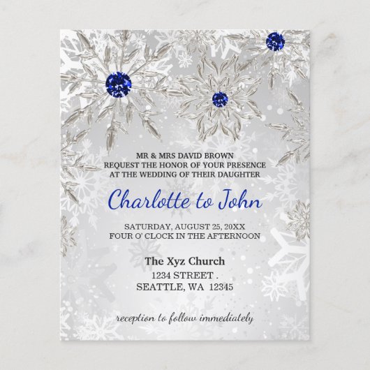 Papier Budget Royal Blue Snowflakes Faire-part de mariage (Devant)