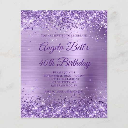 Papier Budget Royal Purple Glittery Foil Invitation (Devant)