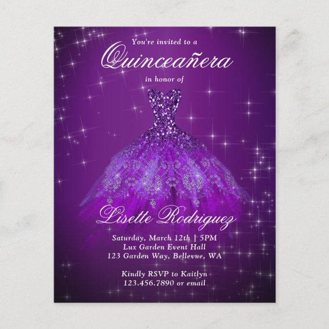 Papier Budget Royal Purple Quinceanera Invitation (Devant)