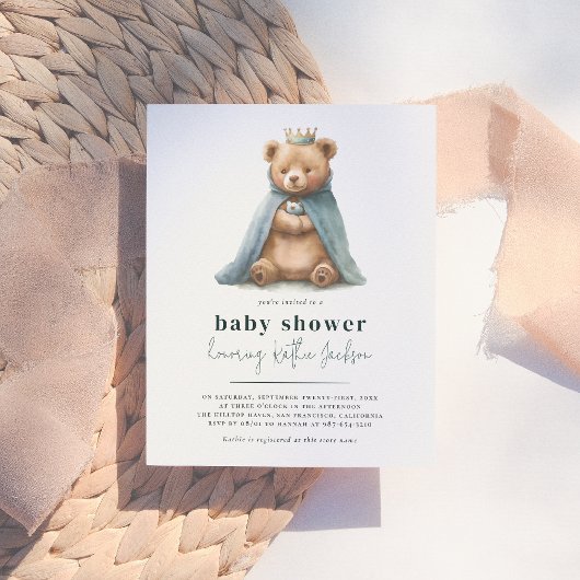 Papier Budget Royal Teddy Bear Prince Boy Baby shower