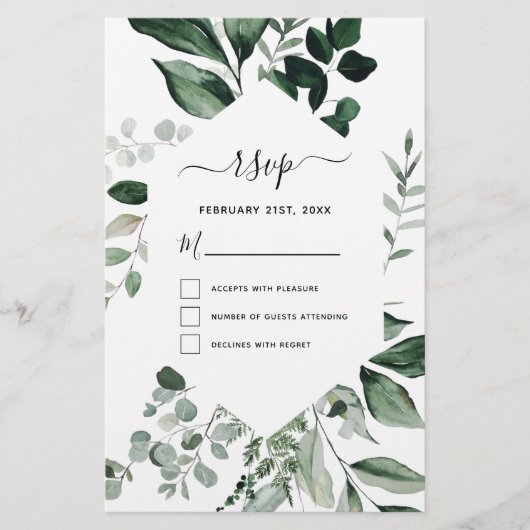 Papier Budget RSVP Botanical Green Foliage Mariage (Devant)
