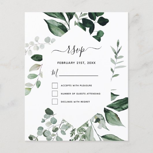 Papier Budget RSVP Botanical Green Foliage Mariage (Devant)