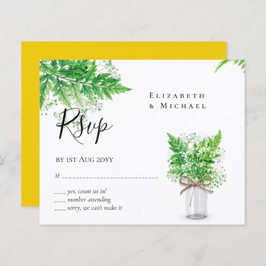Papier BUDGET RSVP Rustic Fern Mariage (Devant / Derrière)