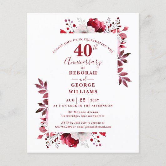 Papier Budget Ruby 40e anniversaire Mariage Invitation (Devant)