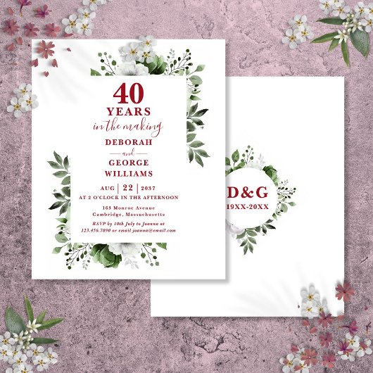 Papier Budget Ruby 40e anniversaire Mariage Invitation fl