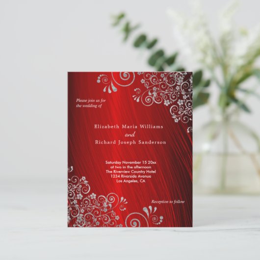 Papier Budget Ruby Red Grey Faire-part de mariage (Debout devant)