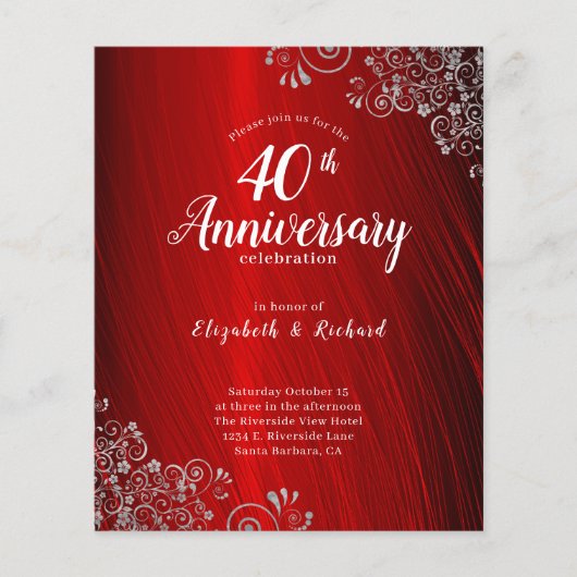 Papier Budget Ruby Red Swirl 40e anniversaire Invitations (Devant)