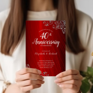 Papier Budget Ruby Red Swirl 40e anniversaire Invitations
