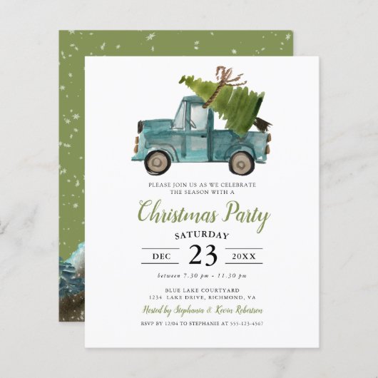 Papier Budget Russe Aquarelle Bleu Camion Noël (Devant / Derrière)