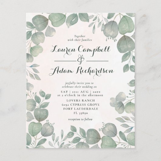 Papier Budget Russe Aquarelle Eucalyptus Mariage vert (Devant)