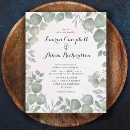 Papier Budget Russe Aquarelle Eucalyptus Mariage vert