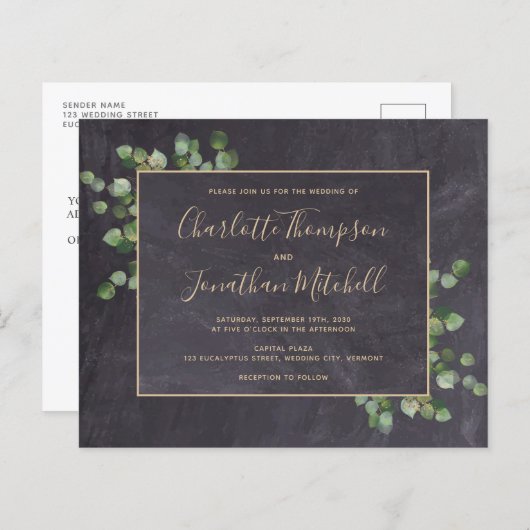 Papier Budget Russe Eucalyptus Faire-part de mariage (Devant / Derrière)