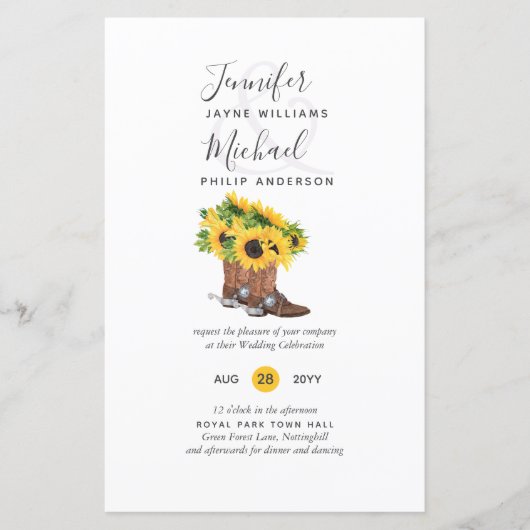 Papier BUDGET Russe Tournesol Boots Mariage Inv. (Devant)