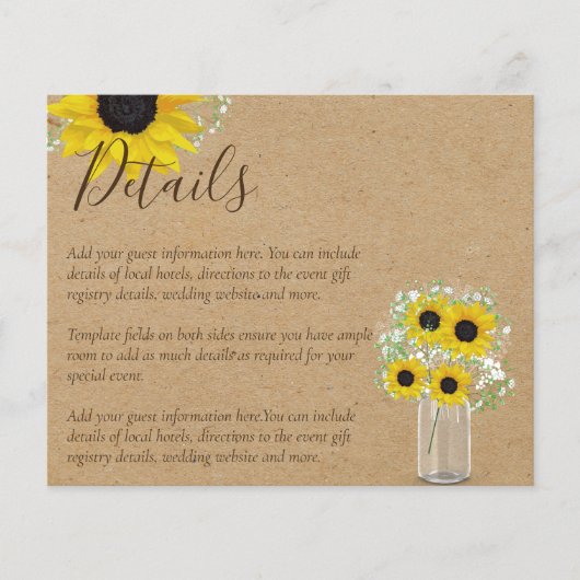 Papier BUDGET Russe Tournesol Détails du Mariage Pièce jo (Devant)