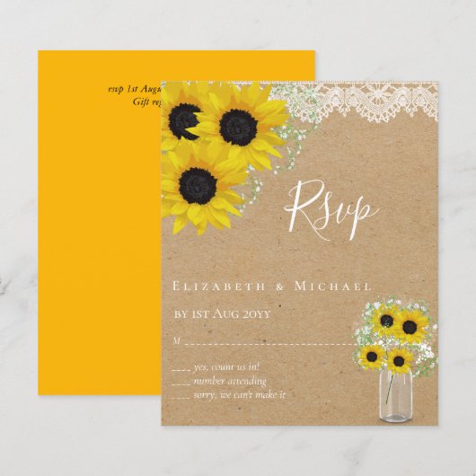 Papier BUDGET Russe tournesol RSVP Mariage (Devant / Derrière)