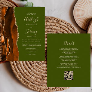 Papier Budget Rust Agate Olive QR Code Mariage Invitation