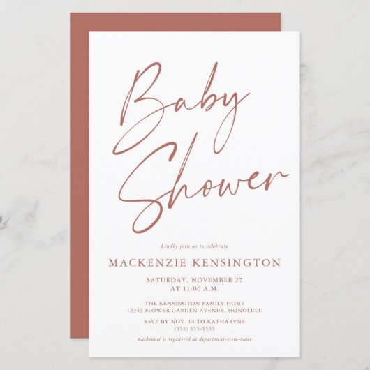 Papier Budget Rust Terracotta Simple Script Baby shower (Devant / Derrière)