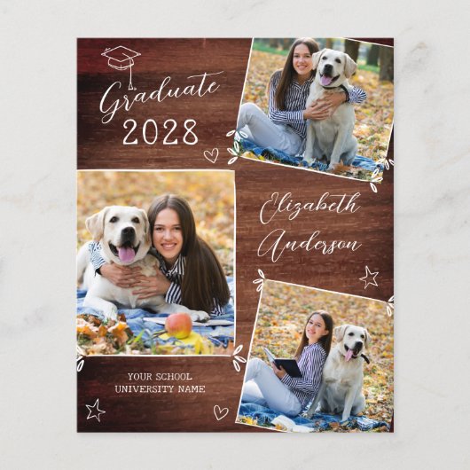 Papier Budget Rustic 3 Photo Doodle Invitation de graduat (Devant)