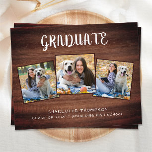 Papier Budget Rustic 3 Photo Graduation Invitation