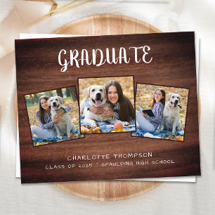 Papier Budget Rustic 3 Photo Graduation Invitation