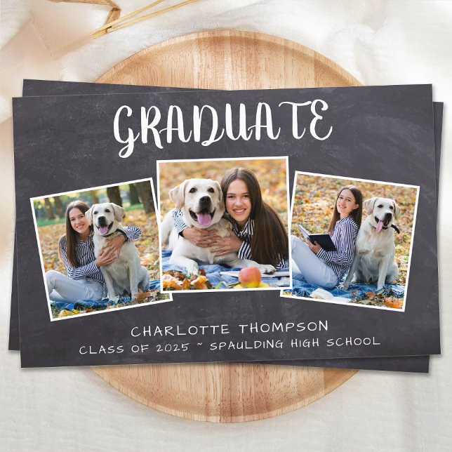 Papier Budget Rustic 3 Photo Graduation Invitation (Créateur téléchargé)