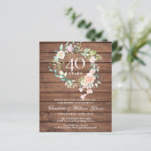 Papier Budget Rustic 40e anniversaire Ruby Floral Invitat (Debout devant)