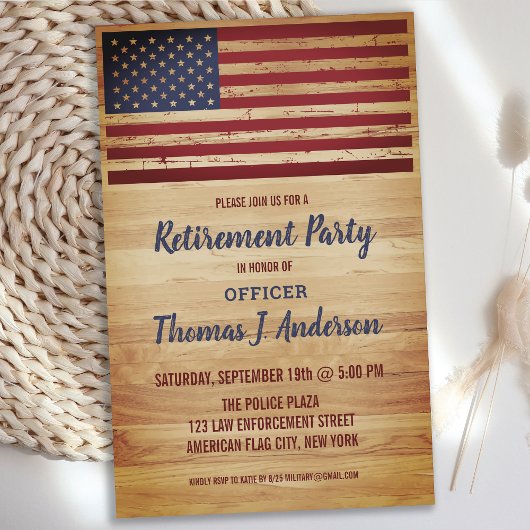Papier Budget Rustic American Flag Police Retraite Invi