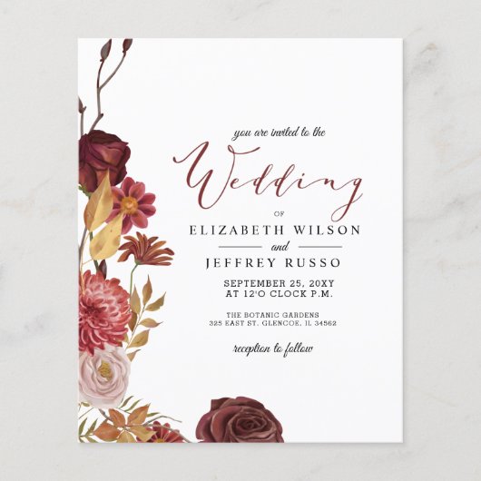 Papier Budget Rustic Automne Mariage de automne Invitatio (Devant)