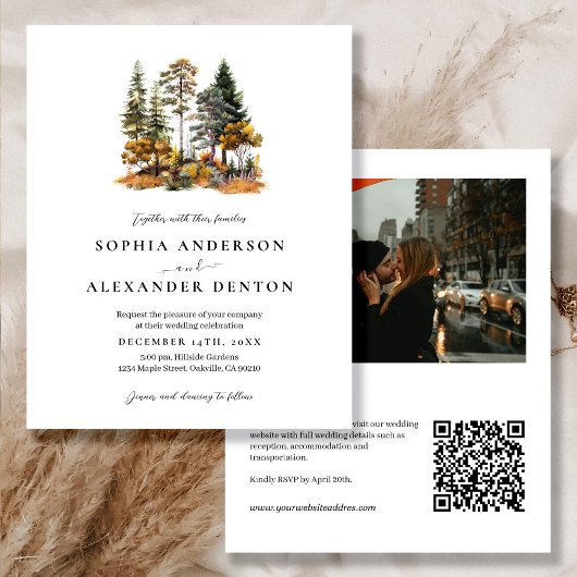 Papier Budget Rustic Automne Photo QR Code invitation de