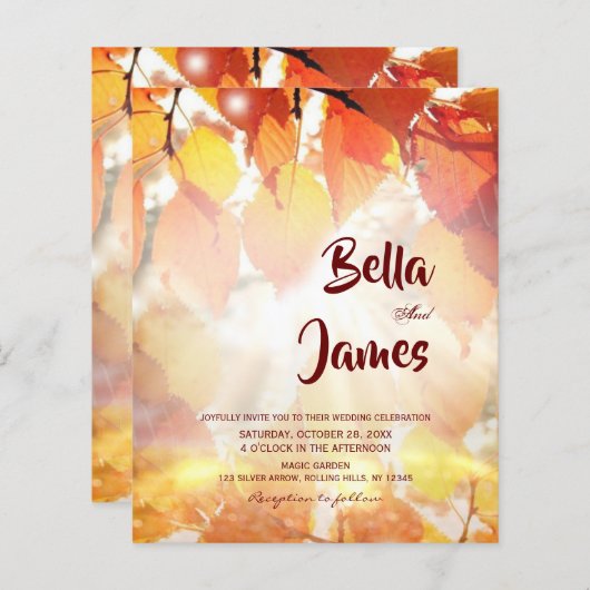 Papier Budget Rustic Autumn Forest Faire-part de mariage (Devant / Derrière)