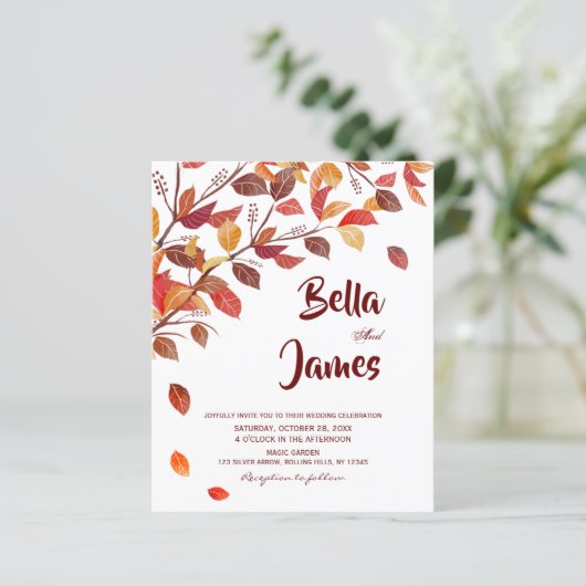 Papier Budget Rustic Autumn Trees Faire-part de mariage (Debout devant)