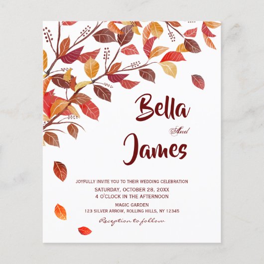 Papier Budget Rustic Autumn Trees Faire-part de mariage (Devant)