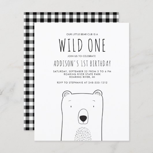 Papier Budget Rustic Bear Wild Un 1er anniversaire Invita (Devant / Derrière)