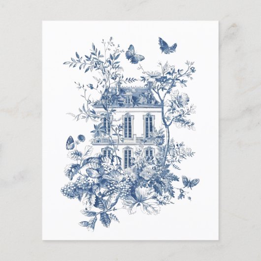 Papier Budget Rustic Blue Toile De Jouy QR Code Mariage (Dos)