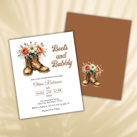 Papier Budget Rustic Boots & Bubbly Fête des mariées Invi