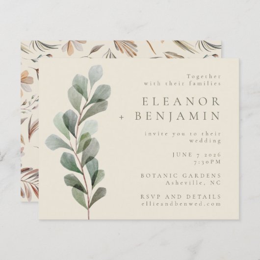 Papier Budget Rustic Botanical Greenery Mariage Invitatio (Devant / Derrière)