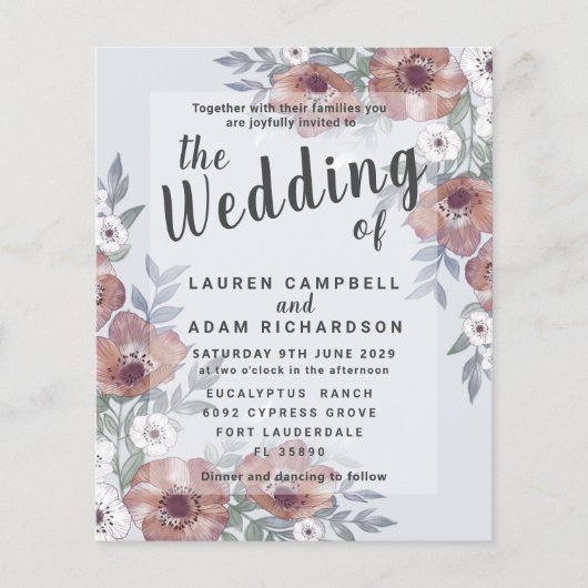 Papier Budget Rustic Burning Orange Faire-part de mariage (Devant)