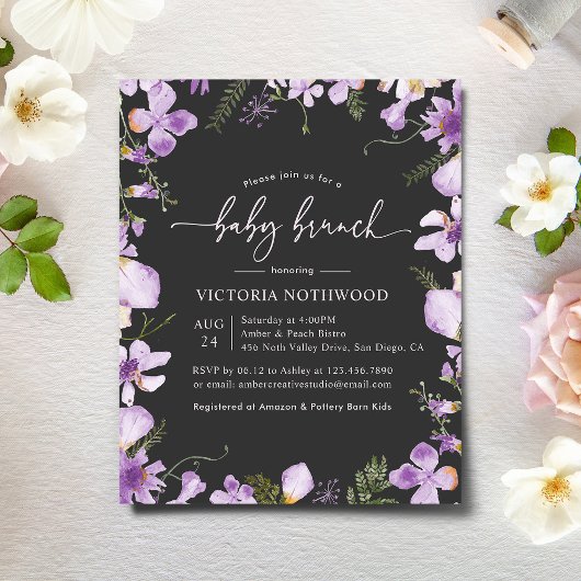 Papier Budget Rustic Charcoal Purple Baby Brunch Invitati