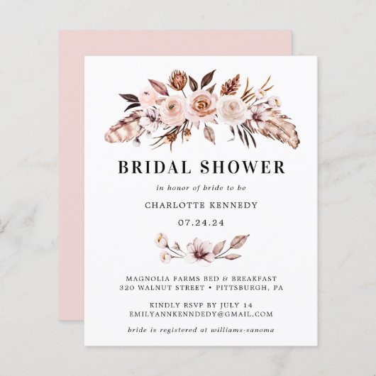 Papier Budget Rustic Earth-tone Boho Fête des mariées (Devant / Derrière)