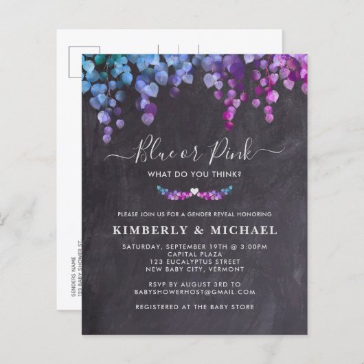 Papier Budget Rustic Eucalyptus Baby Genre Reveal Invitat (Devant / Derrière)