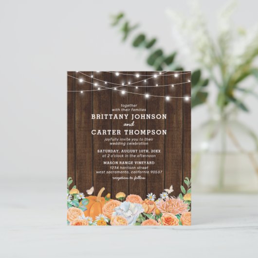 Papier Budget Rustic Fall Floral Faire-part de mariage (Debout devant)