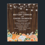 Papier Budget Rustic Fall Floral Faire-part de mariage<br><div class="desc">Invitation mariage de automne budget avec un arrière - plan en bois rustique,  jardin chic lampes à cordes,  élégantes fleurs d'aquarelle d'automne orange et blanc de jardin,  et un modèle de célébration mariage qui est facile à personnaliser.</div>