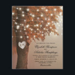 Papier Budget Rustic Fall Heart Tree Faire-part de mariag<br><div class="desc">Invitations de mariage vintage à l'automne,  avec un arbre rustique aux feuilles rouges/oranges,  un coeur sculpté aux initiales de couple,  des lampes à cordes et un élégant modèle de mariage facile à personnaliser.</div>