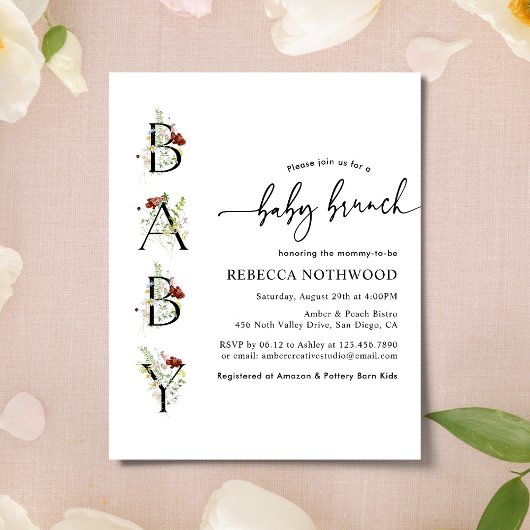Papier Budget Rustic Fleurs sauvages Baby Brunch Invitati