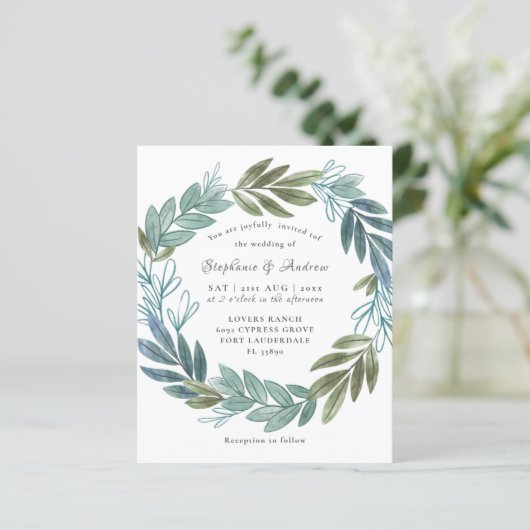 Papier Budget Rustic Foliage Sage Green Wedding Invitatio (Debout devant)