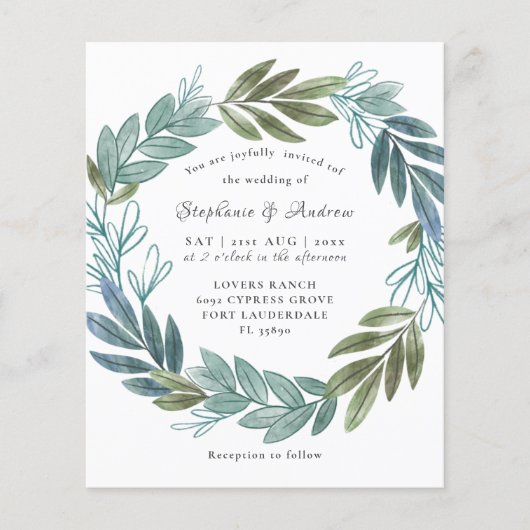 Papier Budget Rustic Foliage Sage Green Wedding Invitatio (Devant)