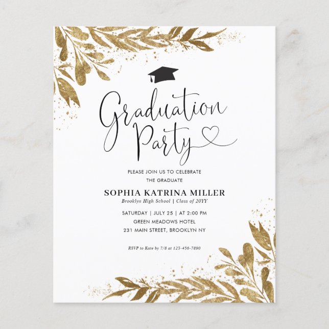 Papier Budget Rustic Gold Floral Sparkle Graduation Party (Devant)